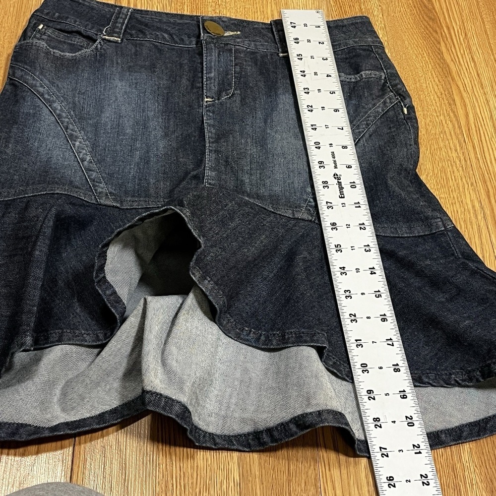 Y2K DKNY Jeans Ruffle Hem‎ Denim Mini Skirt 6 Mermaidcore Western Dark Wash - Picture 7 of 8